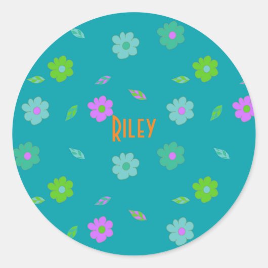 Leuke meisjes retro bloem ronde sticker (Voorkant)