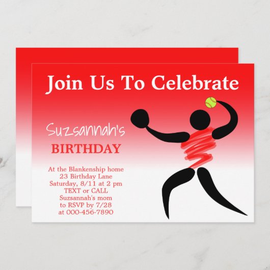 Leuke Meisjes Softball Custom Verjaardag Party Uit Kaart (Voorkant / Achterkant)