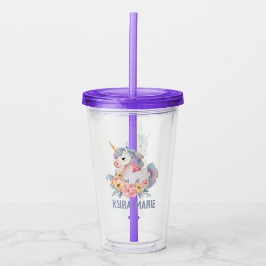" leuke meisjes " unicorn noemen hun naam acryl drinkbeker (Voorkant)