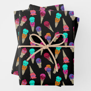 Leuke Melty Summer Gothic Skull Ice Cream raar zwa Inpakpapier Vel