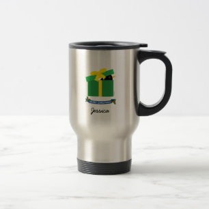 Leuke merel gluren uit geschenkdoos aangepaste naa reisbeker