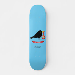 Leuke merel met een kerstbal aangepaste naam skateboard