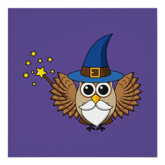 Leuke Merlin de Wizard Uil Cartoon Perfect Poster (Voorkant)
