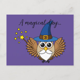Leuke Merlin de Wizard Uil Cartoon Tekst toevoeg Feestdagenkaart
