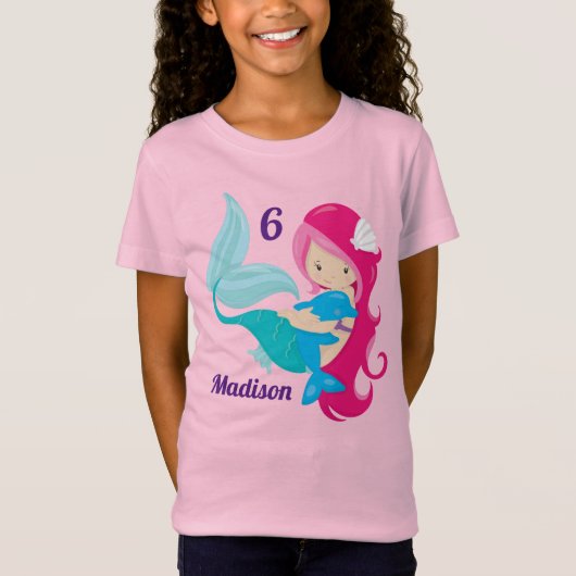 Leuke Mermaid Verjaardagsfeestje Aangepaste Kinder T-shirt (Voorkant)