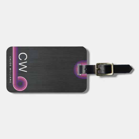 Leuke minimalistische moderne retro strepen monogr bagagelabel (Voorkant horizontaal)