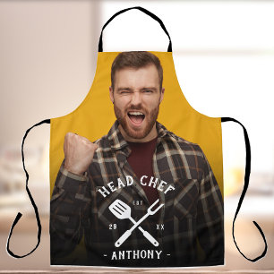 Leuke moderne hoofdchef Cool naam foto heren Schort