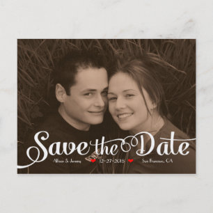 Leuke moderne kalligrafie Sepia Foto Save the Date Aankondigingskaart