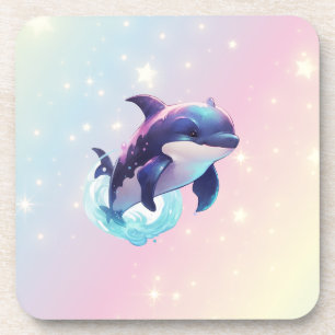 Leuke moderne Kawaii Orca Killer Walvis Roze en Bl Bier Onderzetter