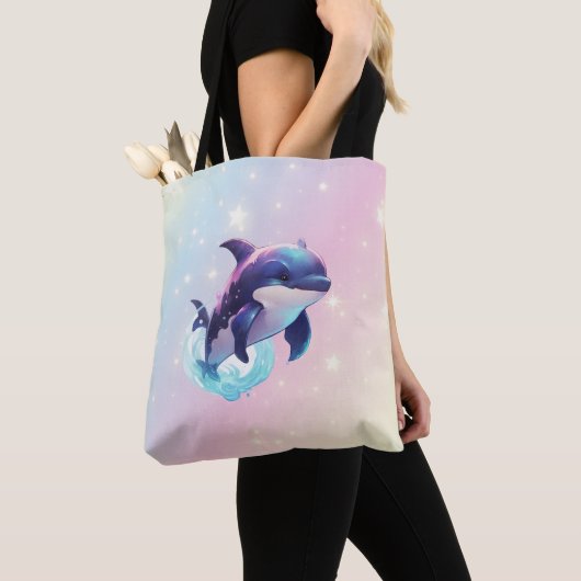 Leuke moderne Kawaii Orca Killer Walvis Roze en Bl Draagtas (Dichtbij)