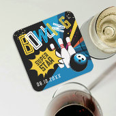 Leuke moderne kleurrijke Blue Strike Bowling Star Vierkante Kartonnen Onderzetter