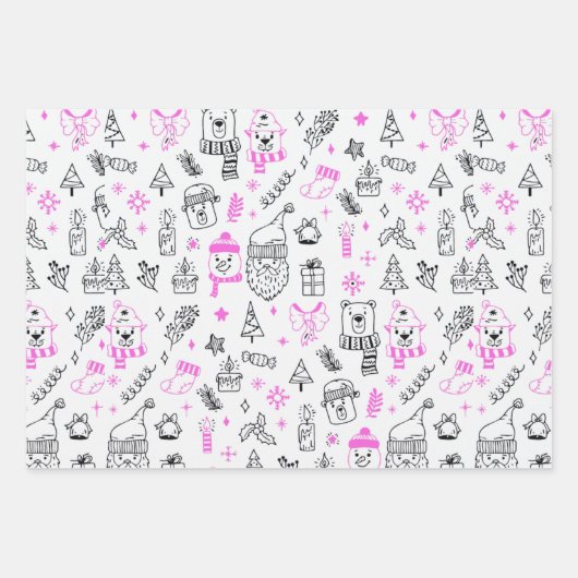 Leuke Moderne Lijntekening Vakantie Thema Kerstmis Inpakpapier Vel (Voorkant)