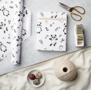 Leuke moderne panda kinderverjaardag cadeaupapier