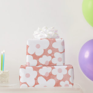 Leuke Moderne Retro Daisy Patroon Roze Terracotta Cadeaupapier