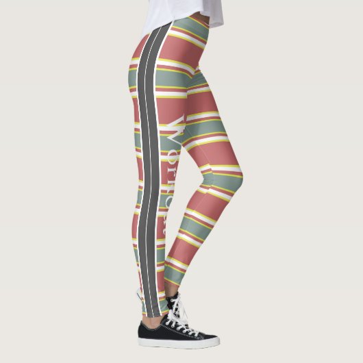 Leuke moderne retro gestript patroon l Workout Leggings (Rechts)
