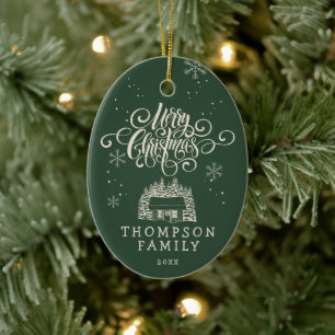 Leuke Moderne Vrolijke Kerstboom Script Typografie Keramisch Ornament