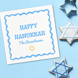 Leuke moderne Wavy Border Blue Hanukkah Party serv Servet