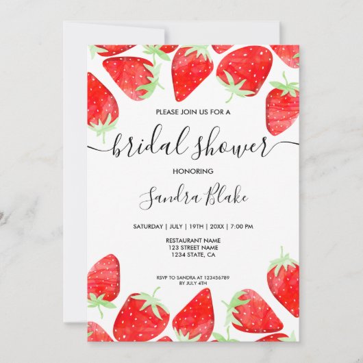 Leuke Moderne Zomer Strawberry Botanische Waterver Kaart (Voorkant)