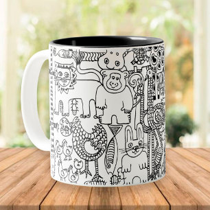 Leuke moderne zwart-wit kunst van wilde dieren mok