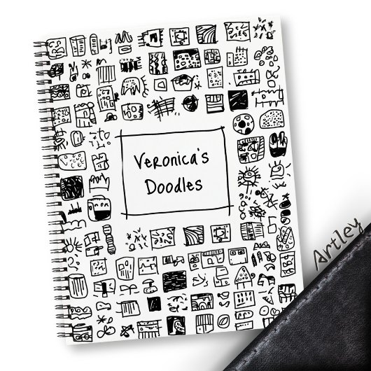 Leuke monochrome Doodle Aangepaste Naam Schetsboek Notitieboek