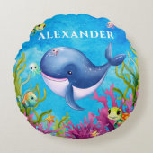 Leuke Monogram Naam Kust Zee Schildpad Walvis Rond Kussen (Voorkant)