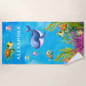 Leuke Monogram Naam Kust Zee Schildpad Walvis Strandlaken (Voorkant)