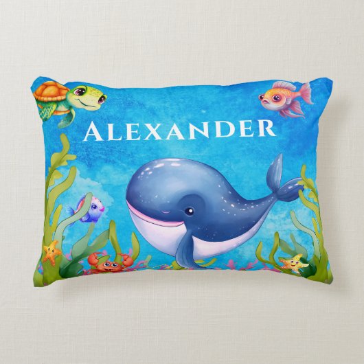 Leuke Monogram Naam Kustschildpad en walvis Zee Accent Kussen (Voorkant)
