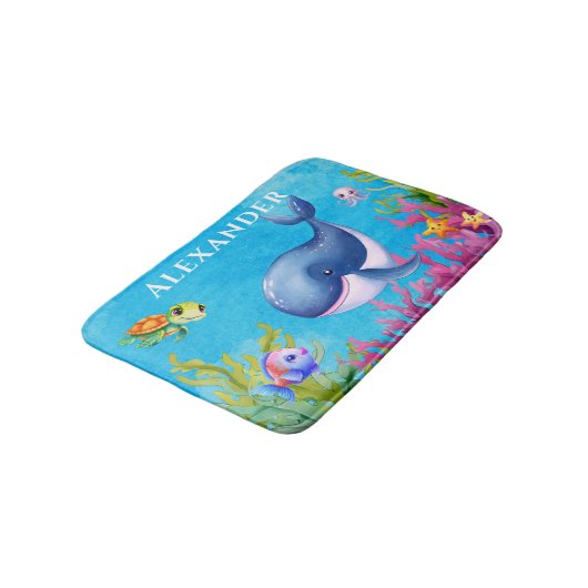 Leuke Monogram Naam Kustschildpad en walvis Zee Badmat (Gekanteld)