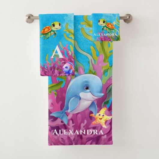 Leuke Monogram Naam Kustschildpad Zee Dolfijn Bad Handdoek (Insitu)