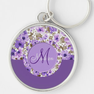 Leuke Monogram Purple & Witte Bloemensleutelhanger Sleutelhanger