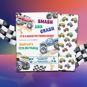 Leuke Monster Trucks 11e verjaardagsfeestje uitnod Kaart