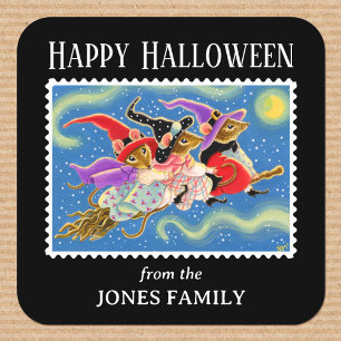 Leuke Muis Broomstick Muizen Heksen Halloween Vierkante Sticker