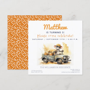 Leuke Muis in een Auto Kids Verjaardagsfeestuitnod Kaart