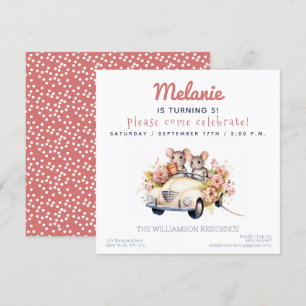 Leuke muizen in een auto Kids Verjaardagsfeestuitn Kaart