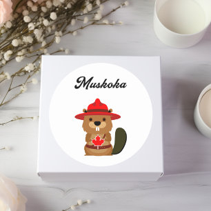 Leuke Muskoka Canada Bever met Rood Pet Ronde Sticker