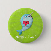 Leuke Narwal met Hart Ronde Button 5,7 Cm (Voorkant)