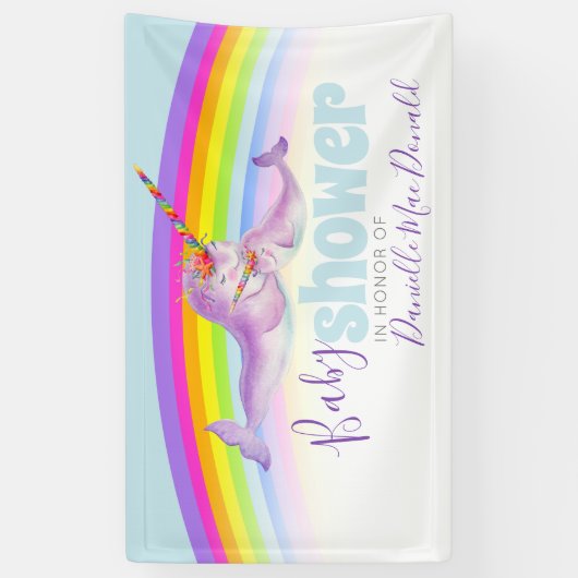 Leuke narwhal moeder en baby regenboog baby shower spandoek (Verticaal)