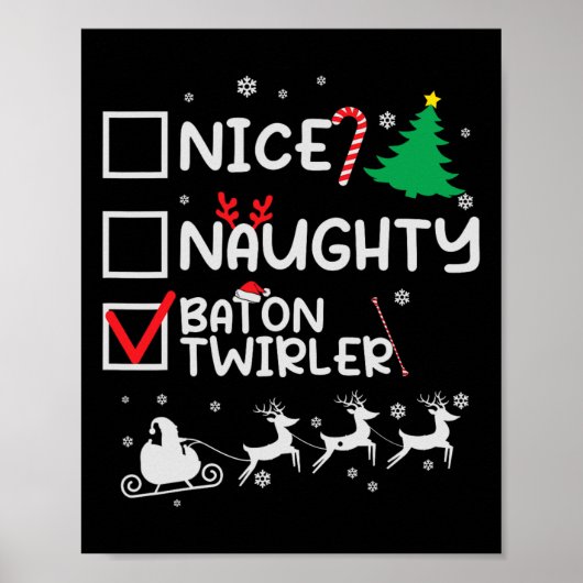Leuke Naughty Baton Twirler Majorette Kerstlijst Poster (Voorkant)