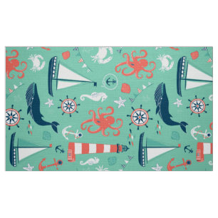 Leuke nautische patroon munt groene achtergrond stof