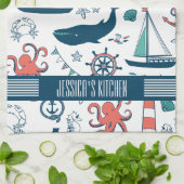 Leuke nautische patroon witte achtergrond theedoek (Gevouwen)