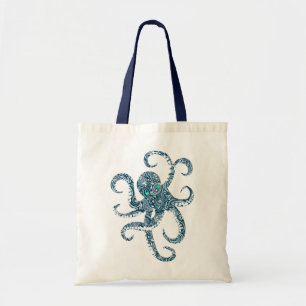 Leuke Navy Blue Octopus Witte paisley Overlay Tote Bag