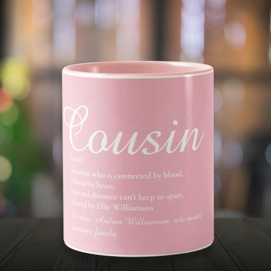 Leuke neef definitie Elegant script Girly Pink Tweekleurige Koffiemok