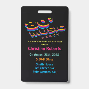 Leuke Neon 80's Muziek Verjaardagsfeest Badge