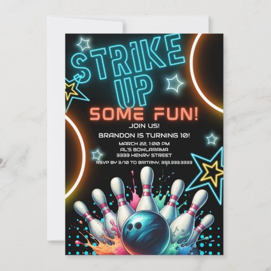 Leuke Neon Bowling verjaardagsfeestje Kaart (Voorkant)