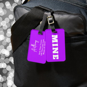 Leuke Neon Paarse Witte MINE Douane Label Bagagelabel