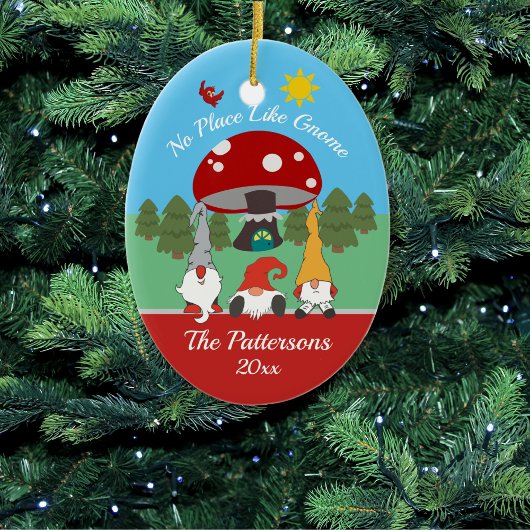 Leuke "No Place Like Gnome" kerst Keramisch Ornament