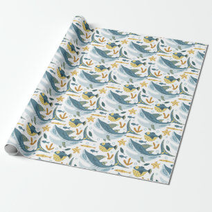 Leuke oceaan onder het Zee Shark Animals Pattern Cadeaupapier
