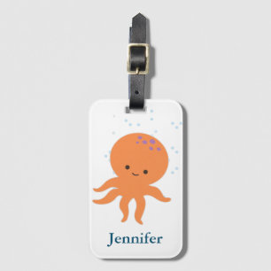Leuke Octopus Cartoon Aangepaste Naam Bagagelabel