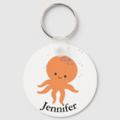 Leuke Octopus Cartoon Aangepaste Naam Sleutelhanger (Voorkant)