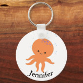 Leuke Octopus Cartoon Aangepaste Naam Sleutelhanger (Voorkant)